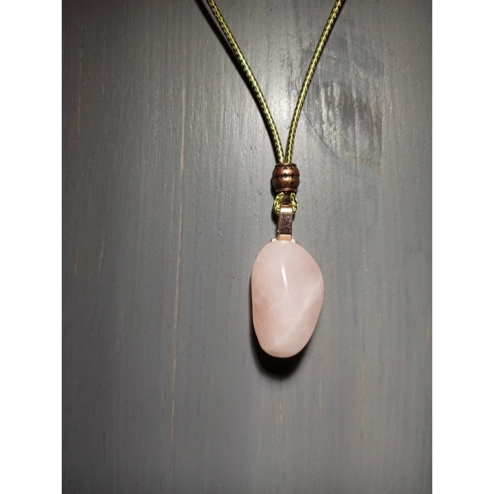 Rose Quartz Crystal Pendant Necklace Waxed Cord Break Away Closure Boho Pink